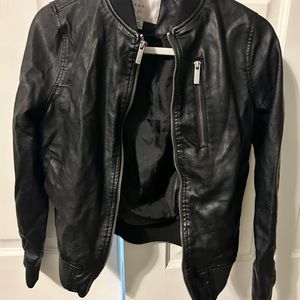 Faux leather, zip up bomber jacket